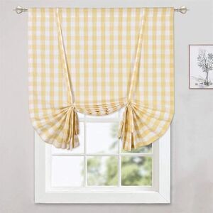 Haperlare 42"W x 63"L Tie Up Curtains Kitchen Buffalo Check Adjustable Tie Up
